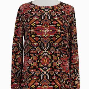 Equipment Tribal Print long sleeve silk blouse size small